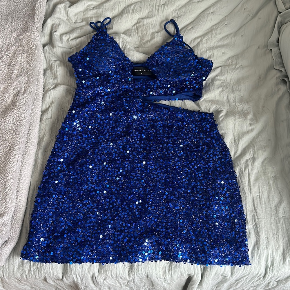 White fox blue dress